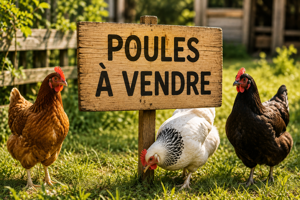 panneau oules à vendre avec quelques poules autour