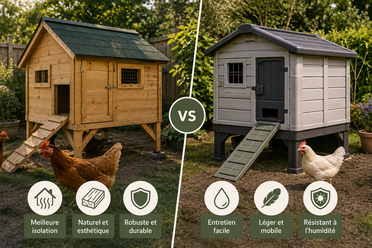 Comparatif poulailler en bois et poulailler en plastique